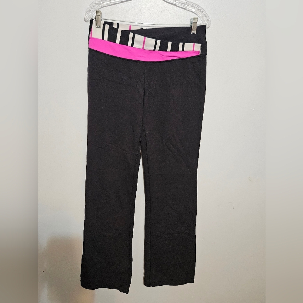 Lululemon Black Full Length Bootcut Leggings – Size 10 – Striped Waistband